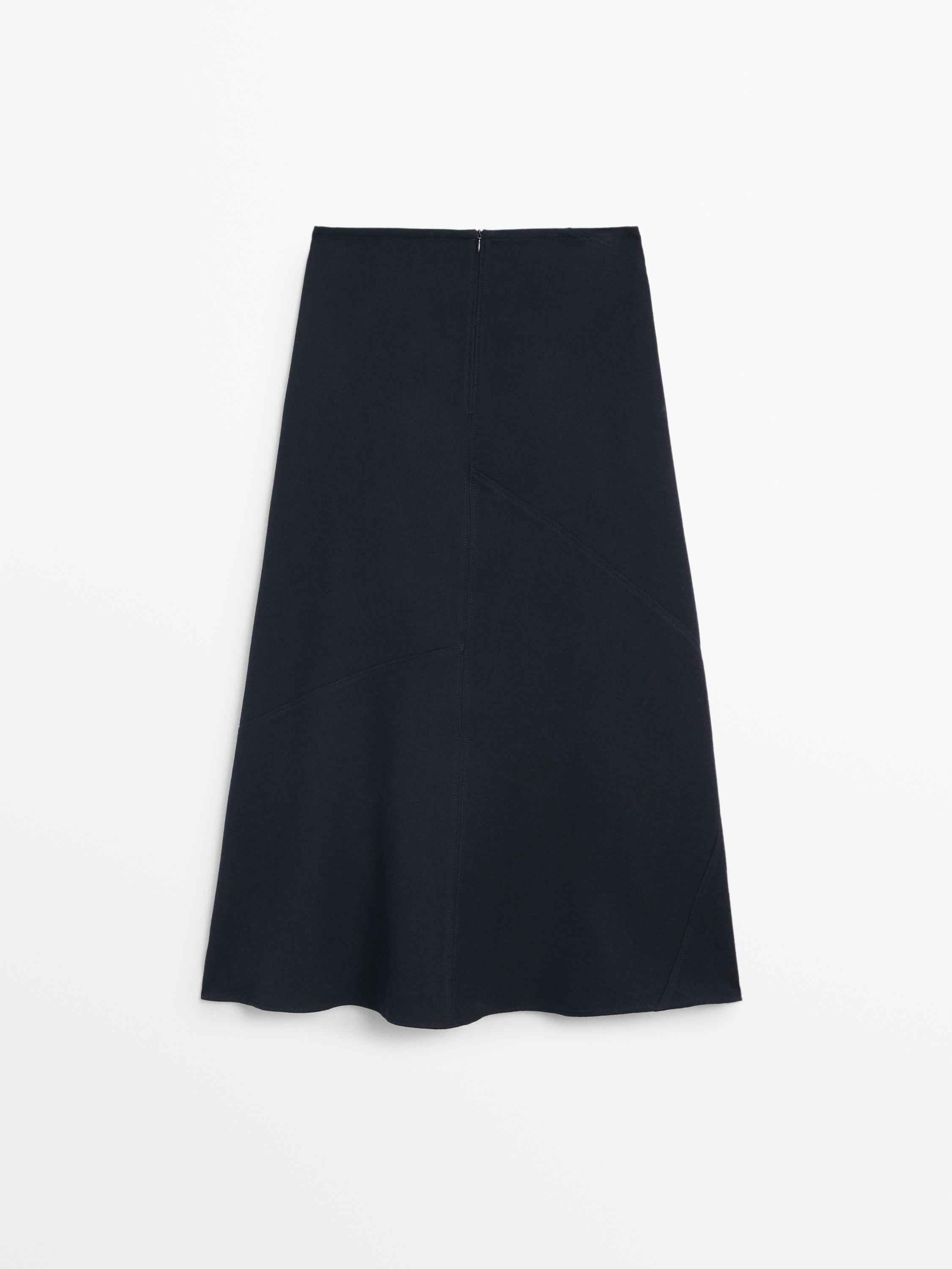 Navy blue wool blend flared midi skirt - Navy blue