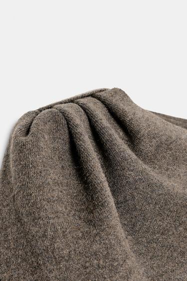 MANTEAU COURT EN MAILLE AVEC ÉCHARPE - Marron / Taupe de Zara - Image 6