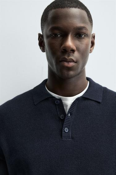 PURL KNIT POLO SHIRT - Navy blue by Zara - Image 4