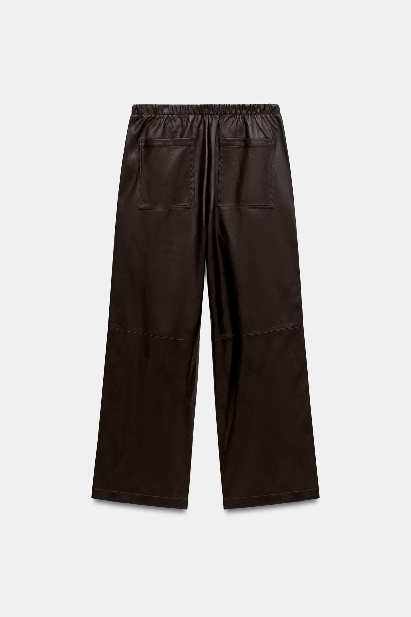 Женские брюки Zara ZW Collection Faux Leather Jogger, цвет: Коричневый — фото 8