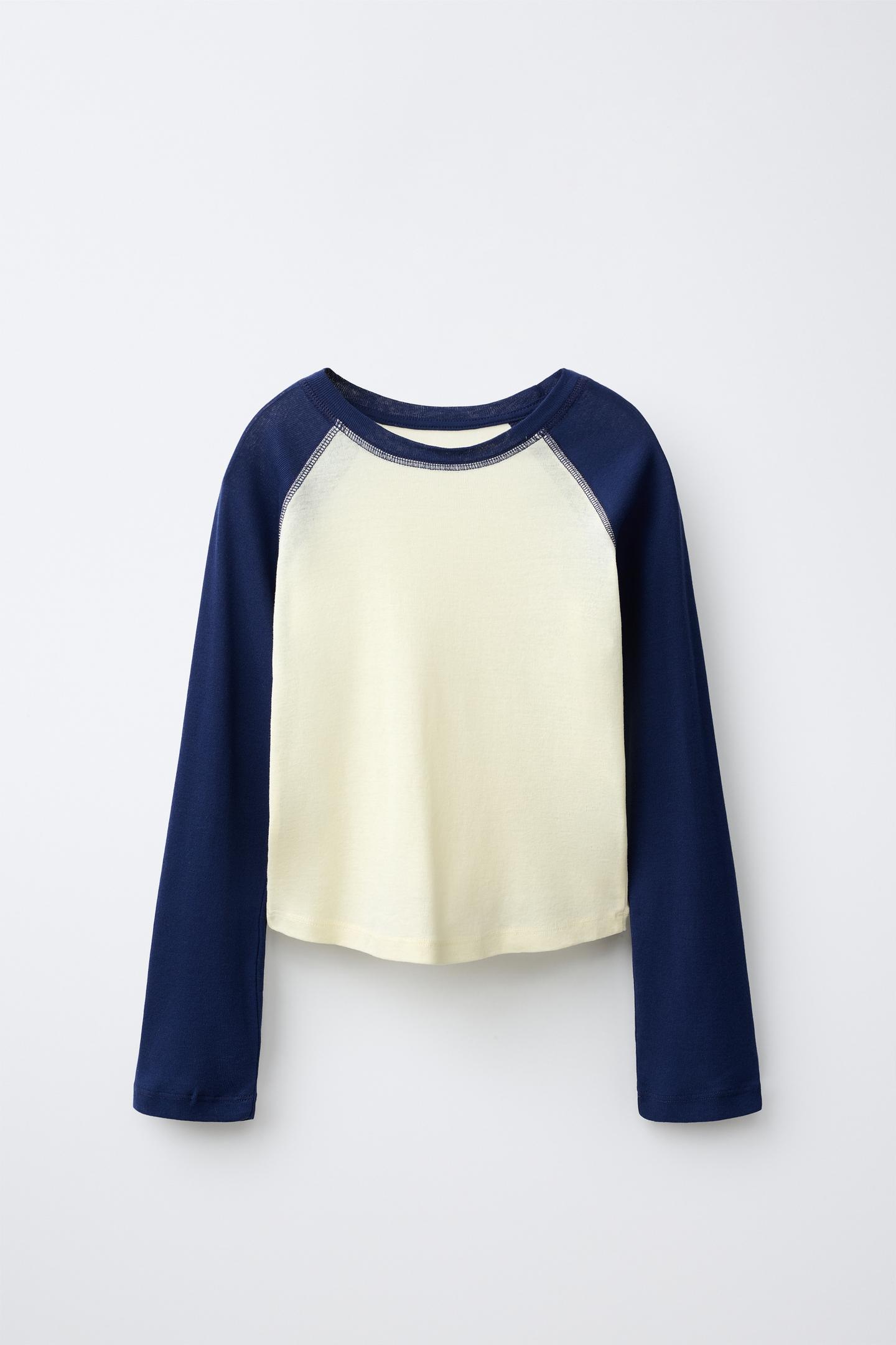 Детская футболка Zara Raglan Sleeve, цвет: Тёмно-синий / Белый — фото 1