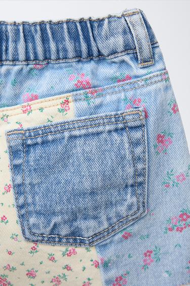 PATCHWORK FLORAL DENIM BERMUDA SHORTS - Light blue by Zara - Image 3