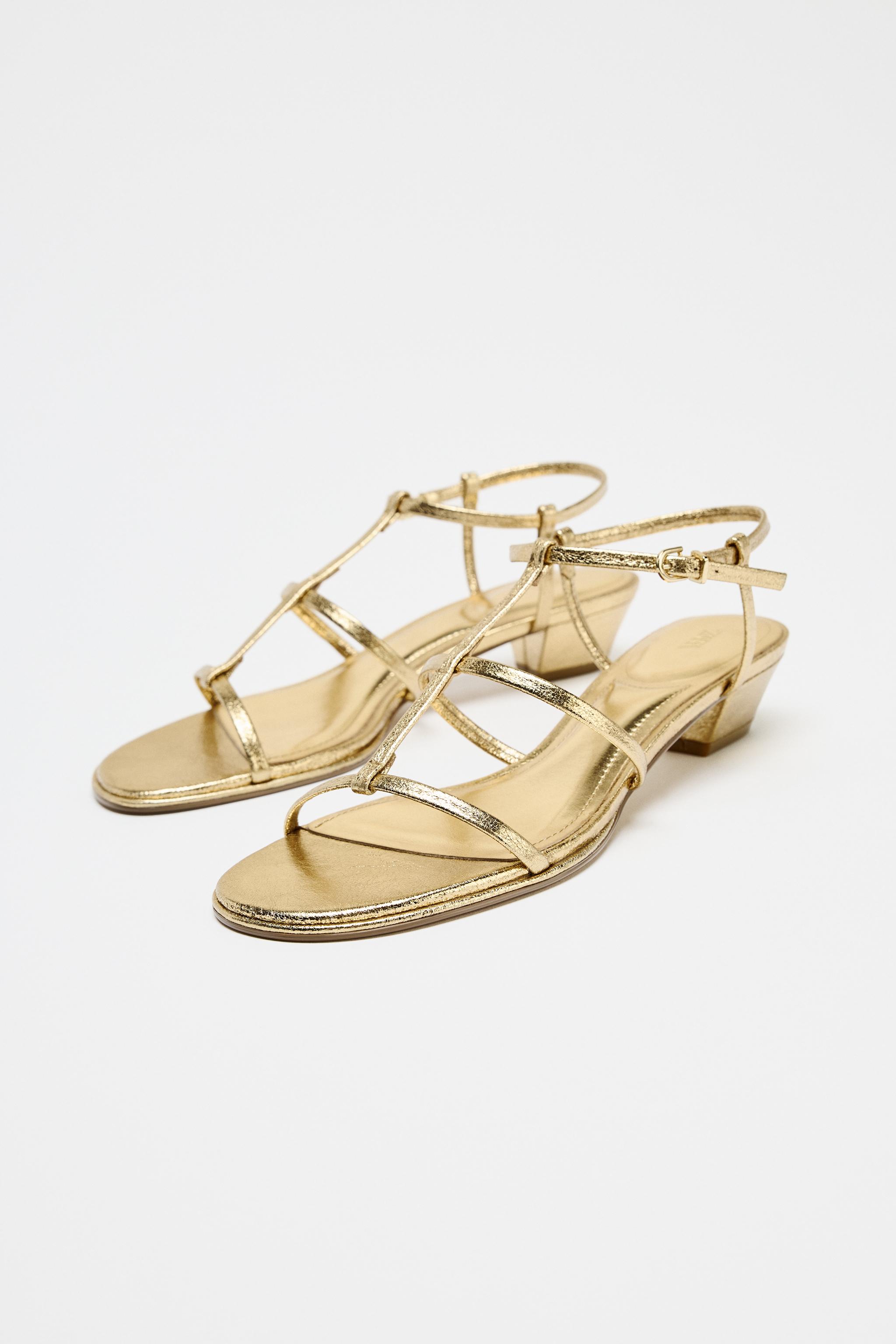 ストラップ付きメタリックヒールサンダル - ゴールド | ZARA