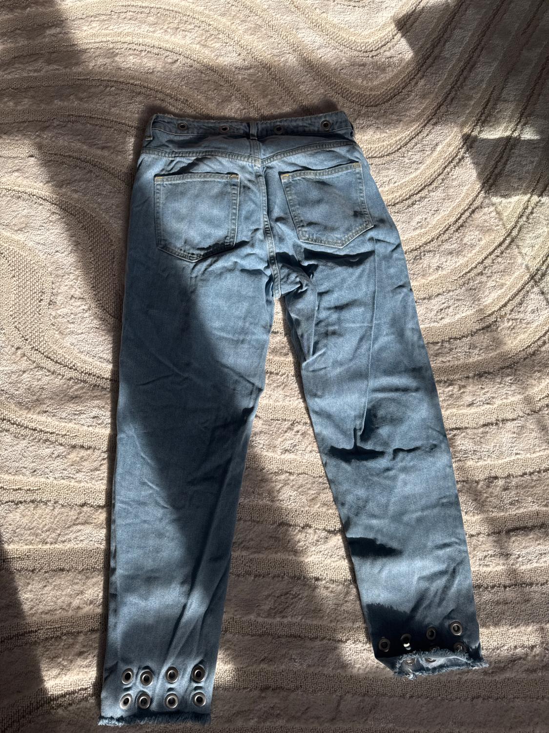 BLUE STRAIGHT FIT EYELET JEANS - Image 2