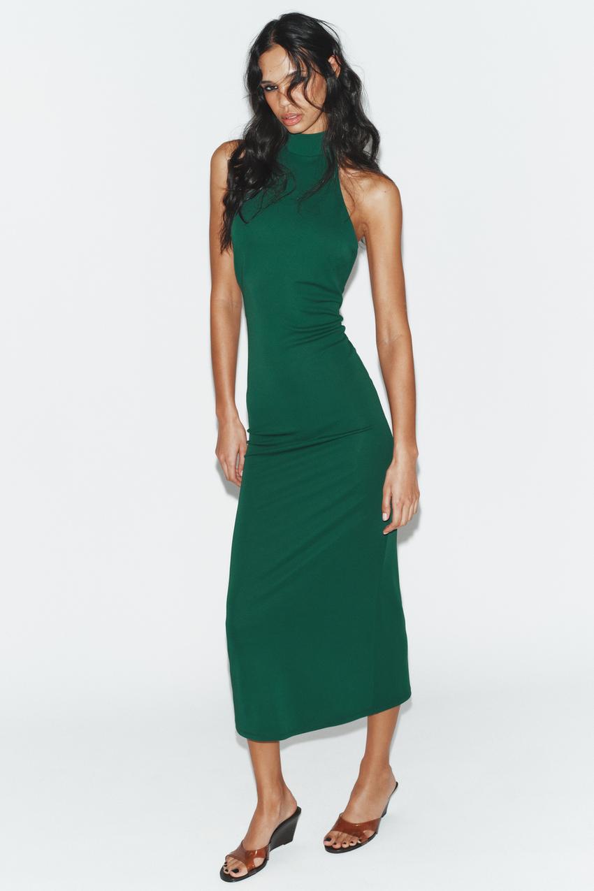MIDI HALTER DRESS - Dark green | ZARA United States MIDI HALTER DRESS - Dark green | ZARA United States