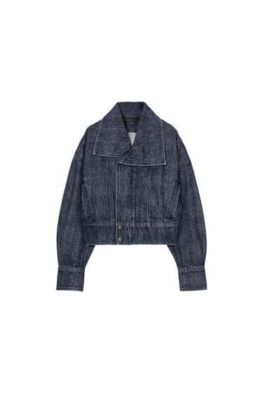 Zara Z1975 CROPPED DENIM JACKET - Blue / Black