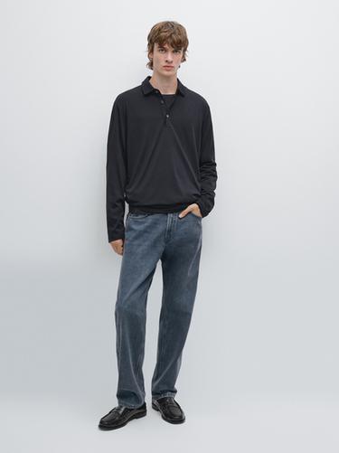 Zara Wool blend knit polo sweater - Navy blue - Image 0