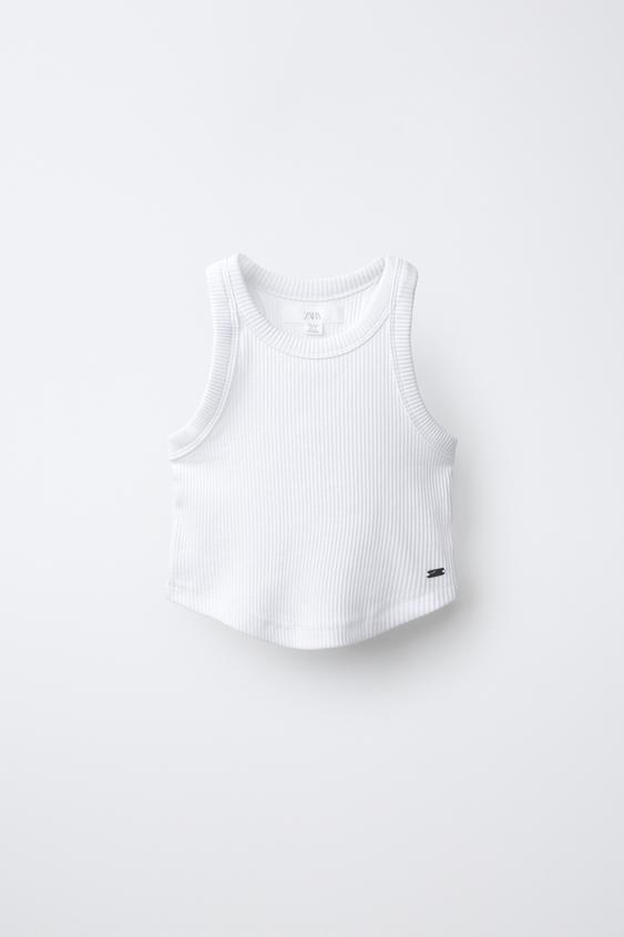 CAMISETA RIB LISA - Blanco de Zara - Imagen 0