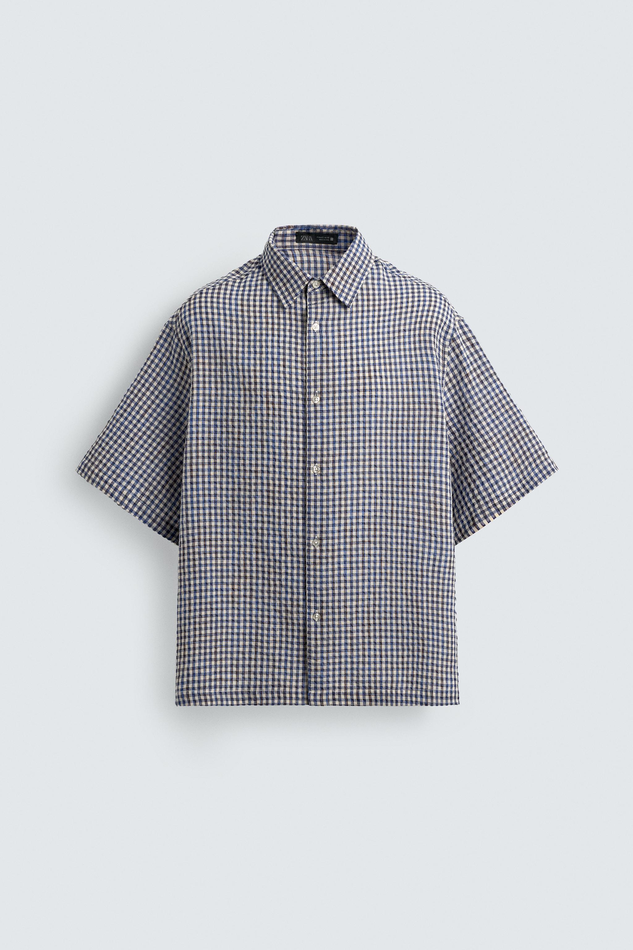 テクスチャードチェックシャツ - 青色/白色 | ZARA Japan / 日本