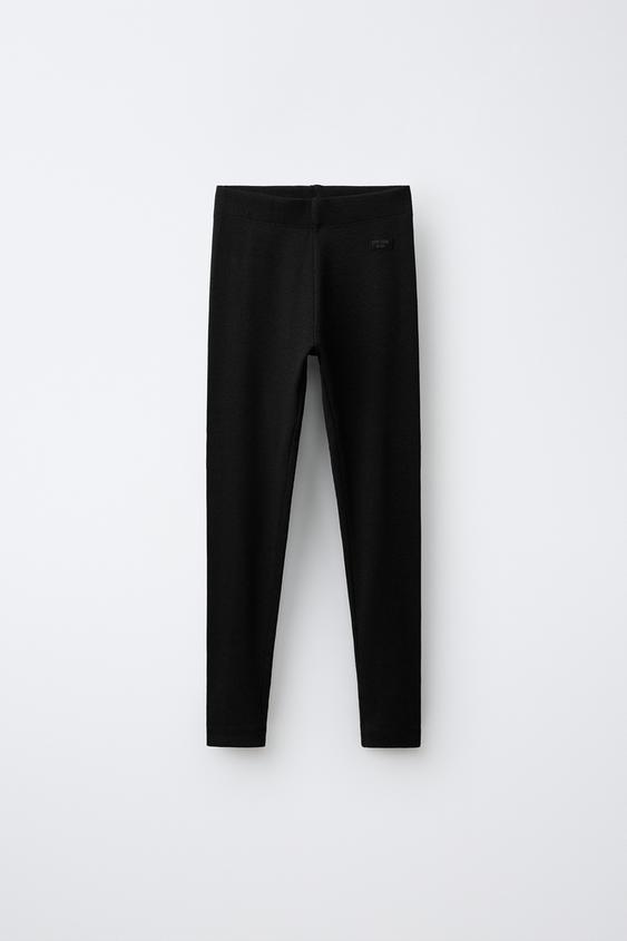 RIBBED LEGGINGS WITH LABEL - Black by Zara - Image 0