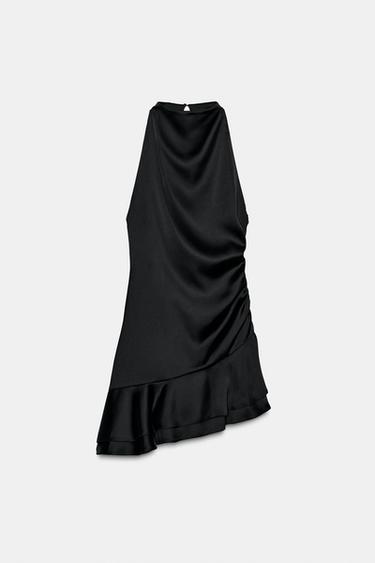 VESTITO CORTO SATINATO CON VOLANT - Nero di Zara - Immagine 0
