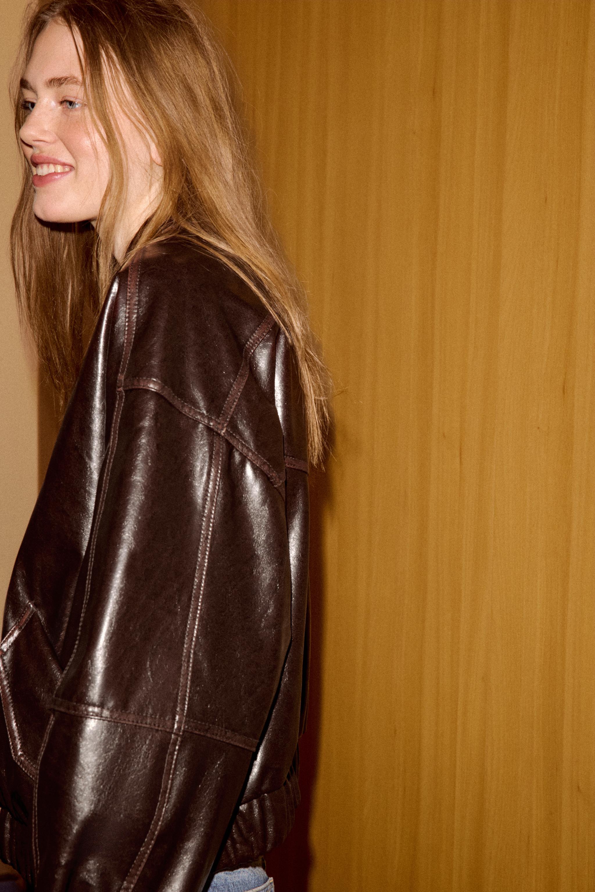 LEATHER EFFECT BOMBER JACKET