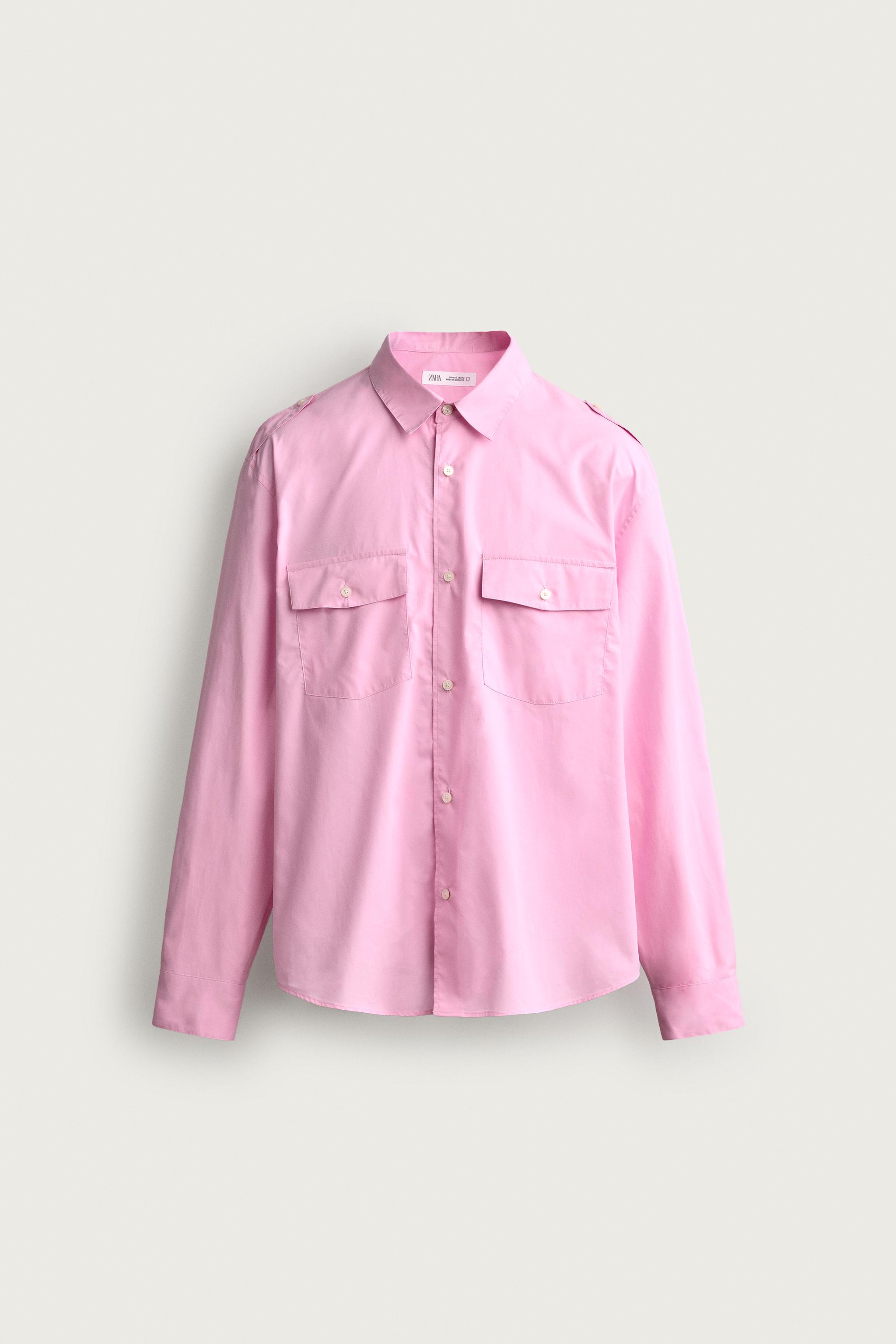 RELAXED FIT TAB DETAIL SHIRT — Pink