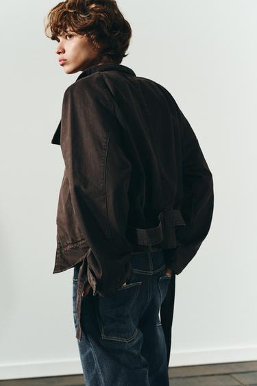 BELTED COTTON JACKET - Brown by Zara - Image 6