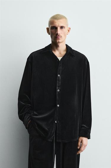 Overshirt קטיפה בגזרת Relaxed fit - שחור של Zara