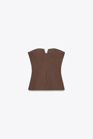TOP EFFET LIN BUSTIER - Marron foncé de Zara - Image 5