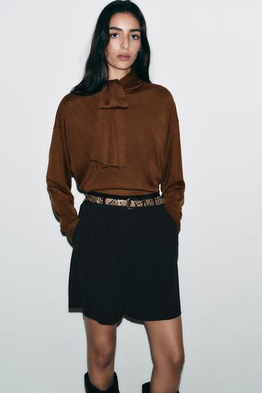 Zara PLEATED BELTED SHORTS - Black - Image 0