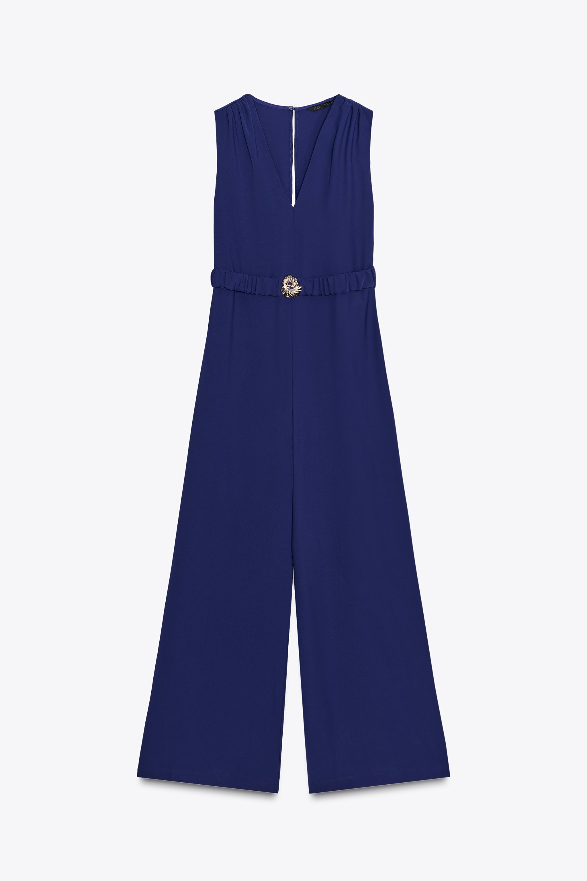 CIDER：ベルト付き ラウンドネック ジッパー ジャンプスーツ 金具ベルト付きジャンプスーツ - 濃青 | ZARA Japan / 日本