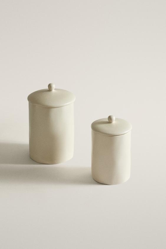 POTE DE CERÂMICA COM TAMPA - Branco-marfim da Zara - Imagem 0