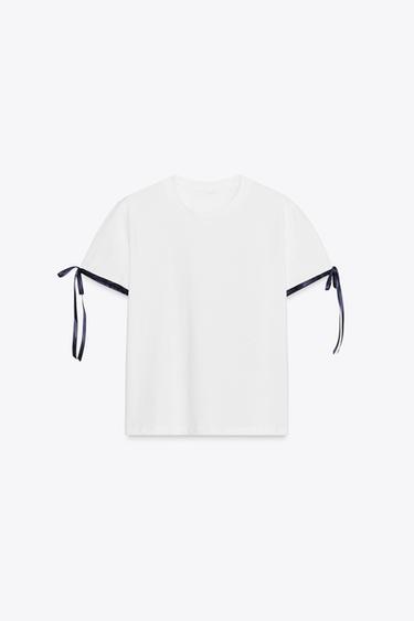 T-SHIRT WITH CONTRAST BOWS - White by Zara - Image 4