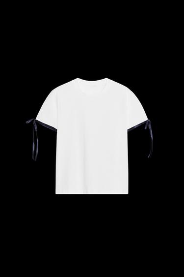 T-SHIRT WITH CONTRAST BOWS - White by Zara - Image 0