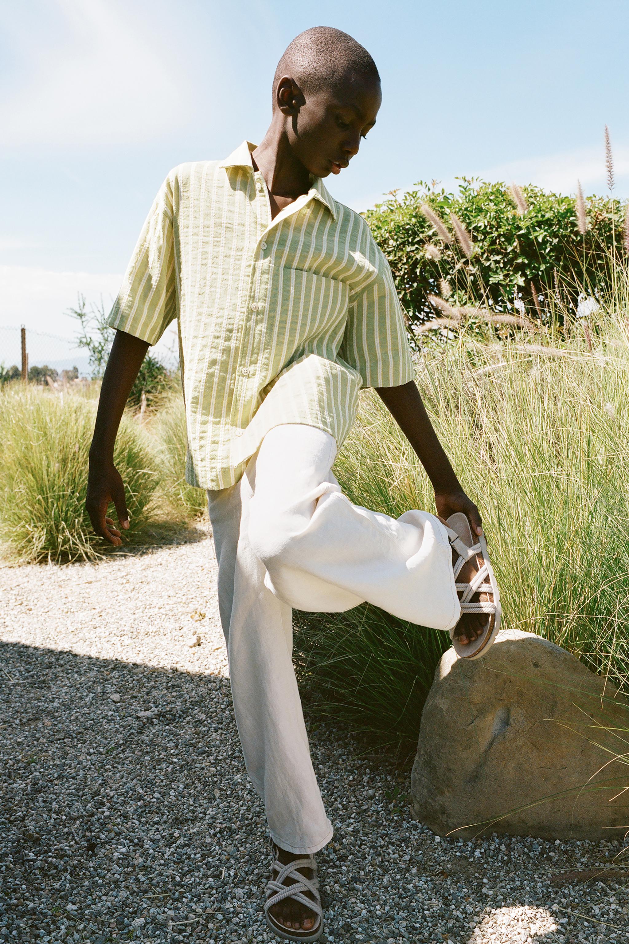 PANTALON DROIT EN COTON ET LIN