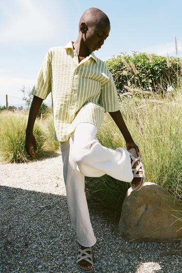 STRIPED SHIRT WITH POCKET - washed green by Zara