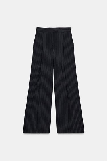 PANTALON LARGE À PINCES RAYURES - Bleu marine de Zara - Image 6