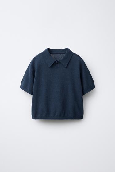 LINEN COTTON KNIT POLO SHIRT - Navy blue by Zara