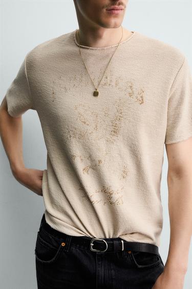 WASHED PRINT KNIT T-SHIRT - Ecru by Zara - Image 4