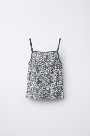 TOP À IMPRIMÉ ZÈBRE - Gris chiné de Zara - Image 1