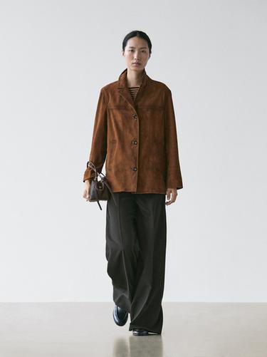 Zara Suede leather blazer with pockets - Brown