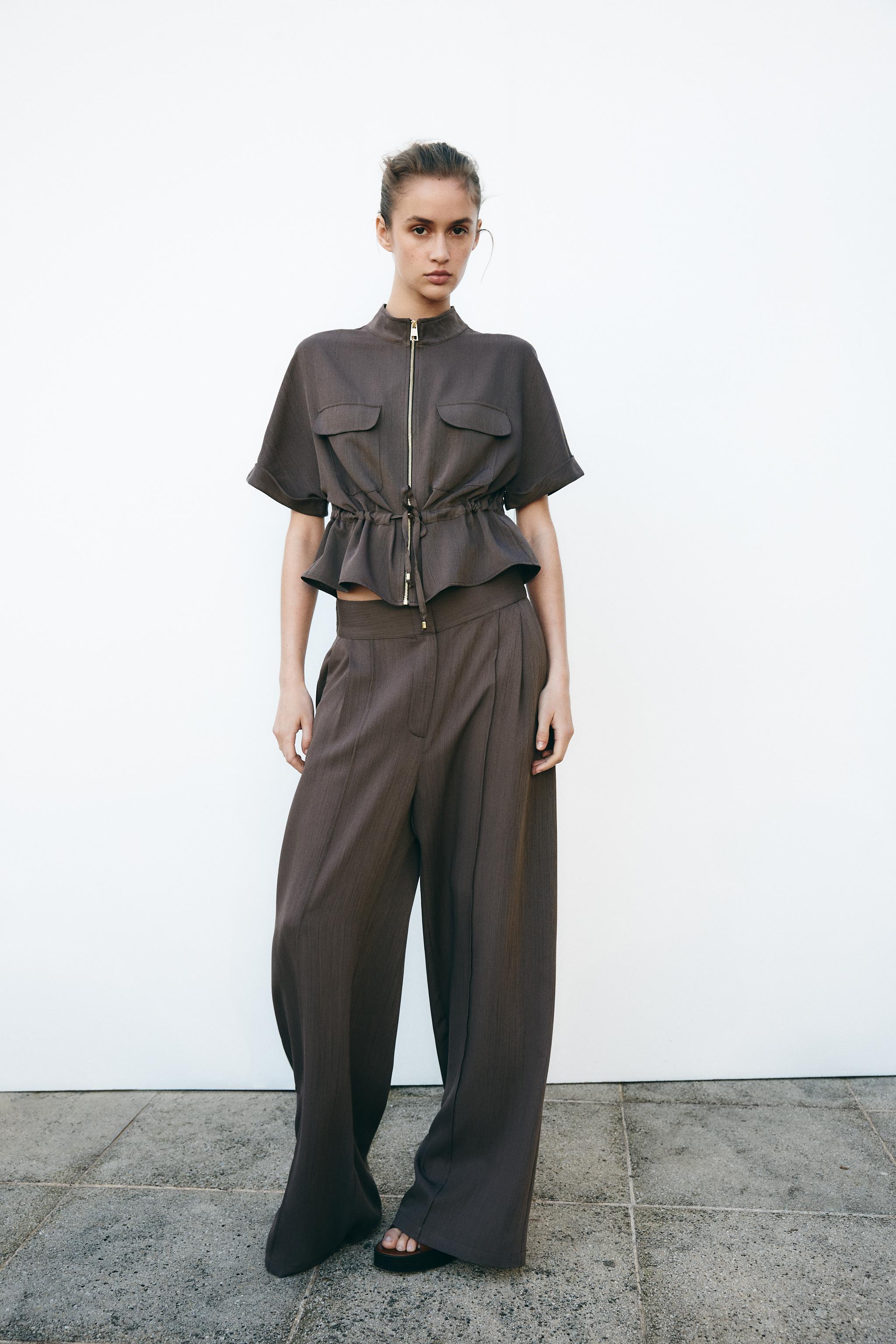 WIDE LEG PANTS WITH DARTS - Brown | ZARA United States