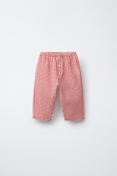 GINGHAM CHECK TROUSERS - Ecru / Red by Zara - Image 0