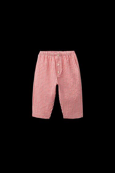 PANTALÓN CUADROS VICHY - Crudo / Rojo de Zara - Imagen 0