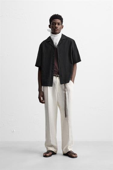 EMBROIDERED COTTON/LINEN SHIRT - Black by Zara