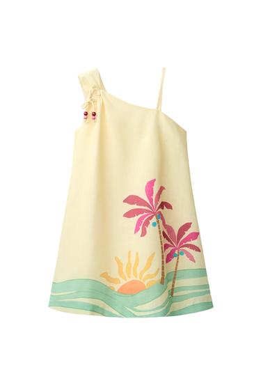 VESTIDO ASIMÉTRICO PALMERA CON ALGODÓN Y LINO - Beige de Zara