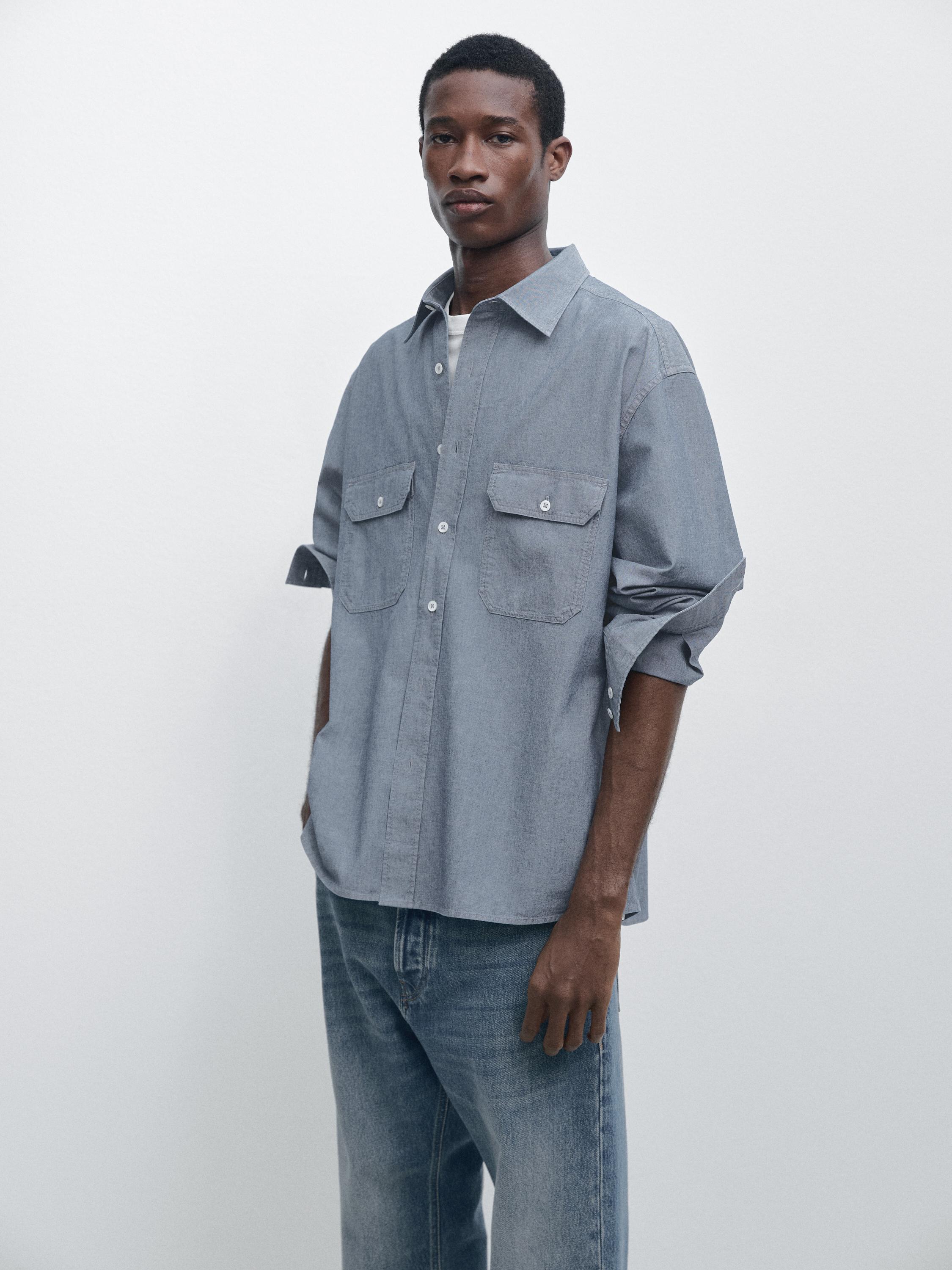 Chemise chambray regular fit avec poches
