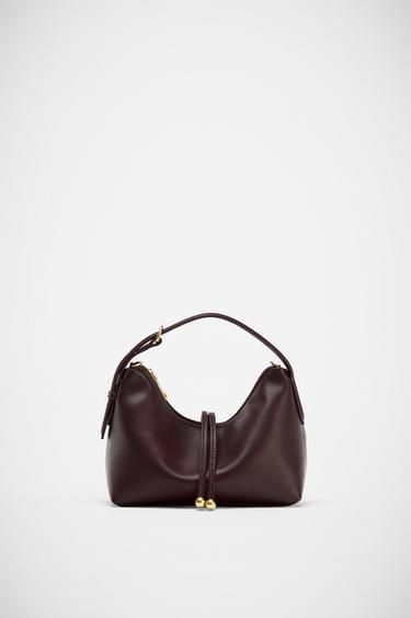 MINI BUCKET BAG WITH BALL DETAIL - Burgundy Red by Zara