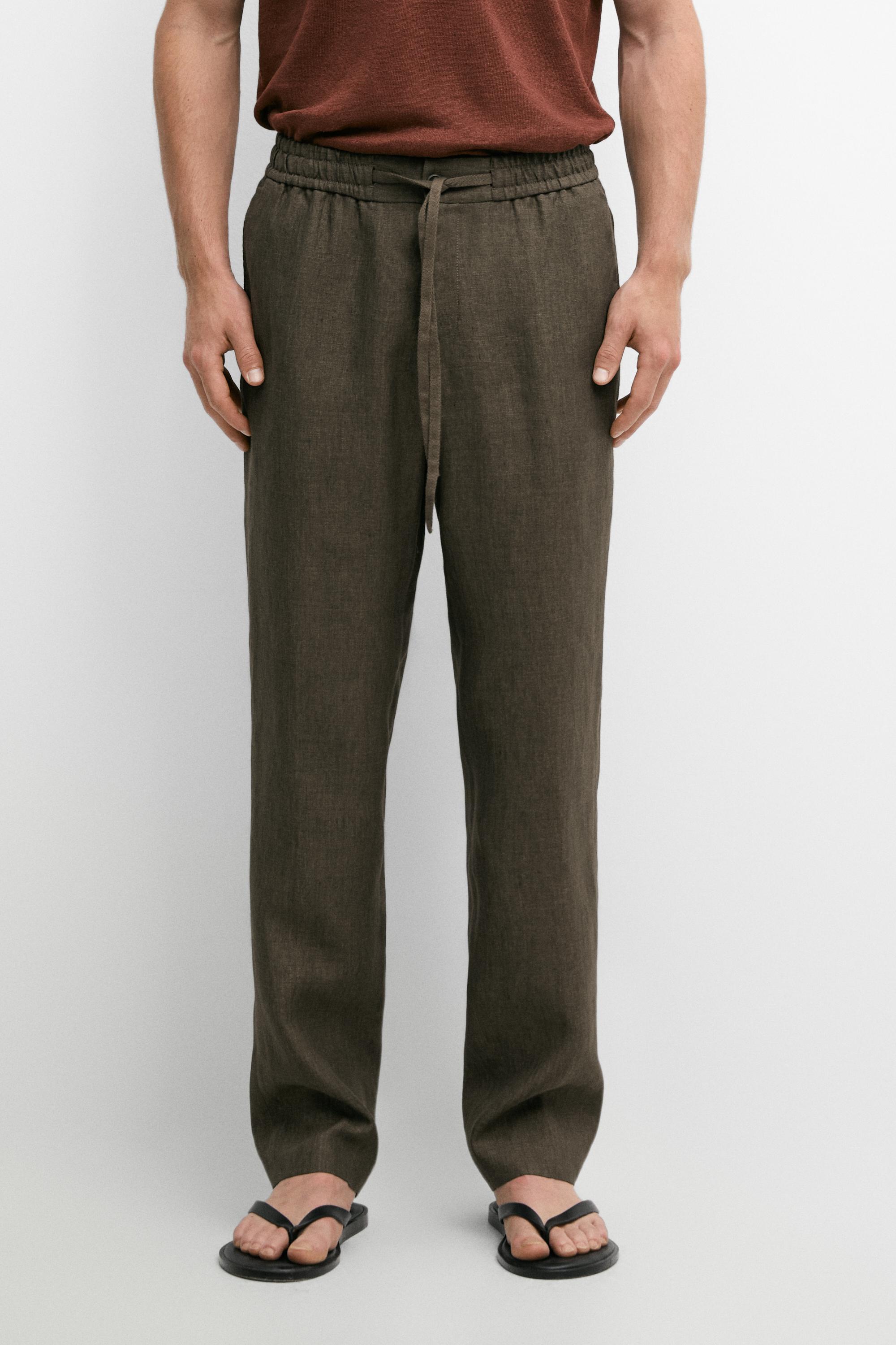 100% linen jogger fit trousers — Green marl