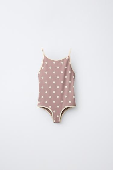 6-14 YEARS/ POLKA DOT SWIMSUIT WITH CONTRAST PIPING - Brown by Zara - Image 0