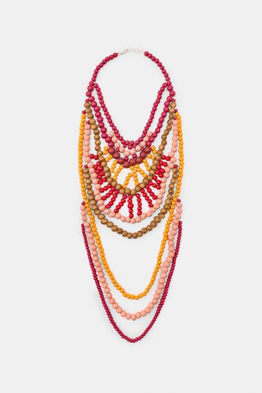 WOODEN BEAD CASCADE NECKLACE - Pink by Zara - Image 0