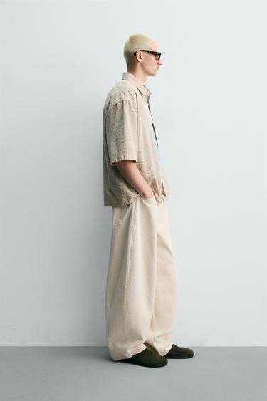 RELAXED FIT CHECK SHIRT WITH CONTRAST EMBROIDERY - CAMEL/WHITE  by Zara - Image 3