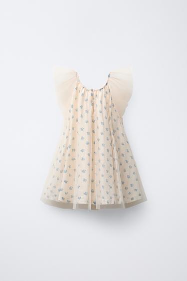 CONTRAST FLORAL PRINT TULLE DRESS - Ecru by Zara - Image 1