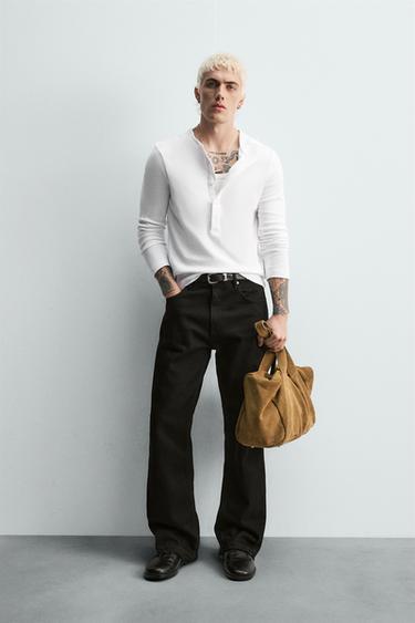 T-SHIRT À COL CÔTELÉ BOUTONNÉ - Blanc de Zara