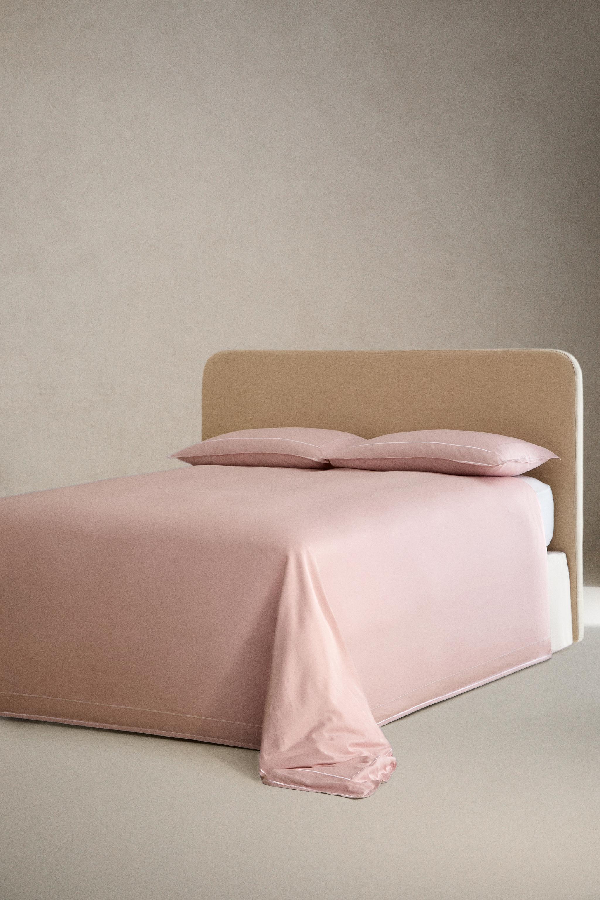 SATEEN DUVET COVER WITH DOUBLE TRIM — Light pink