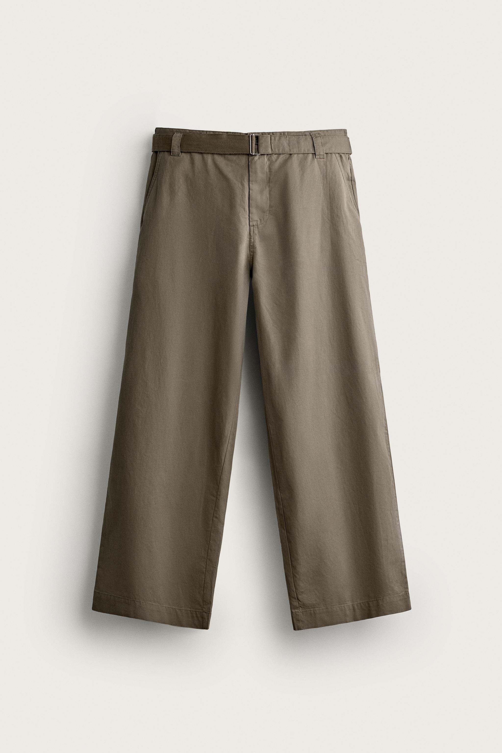 RELAXED FIT BELTED PANTS — SMOKED TOFU