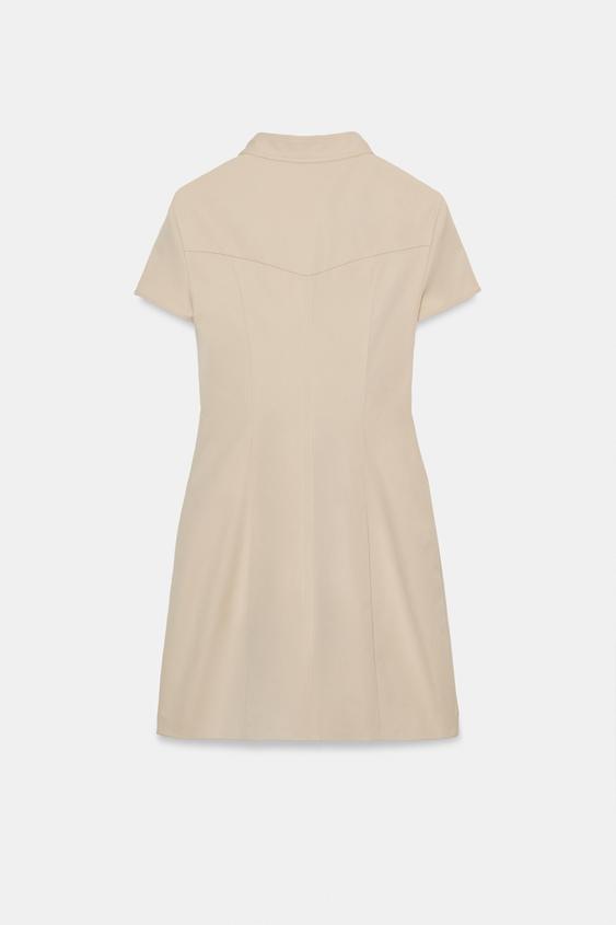 zara beige button dress Zara - Belted Poplin Midi Dress - Light Beige - L