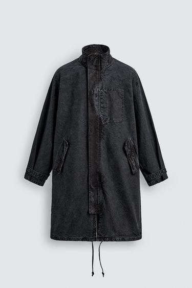 WASHED relaxed fit DENIM COAT - Black by Zara