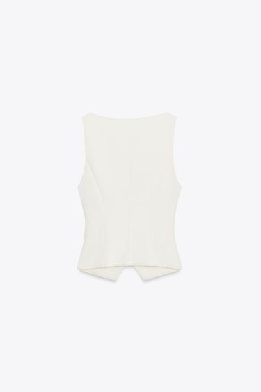 V-NECK INTERLOCK TOP - Ecru by Zara - Image 6